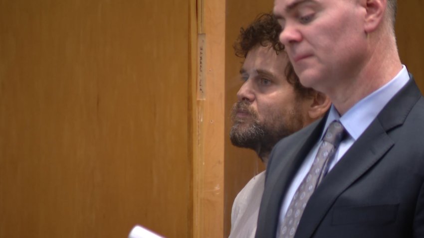 Tyler Jacquard, 39, of Melrose, appears in court on disorderly conduct and trespassing charges after he was accused of peeping through bedroom windows at Merrimack College.