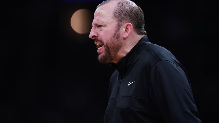 New York Knicks head coach Tom Thibodeau watches from the sideline as they take on the Boston Celtics during game one of the second round for the 2025 NBA Playoffs at TD Garden.