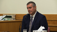 Aaron Thomas testifies in his own defense at his sexual assault trial in Washington County Superior Court tin South Kingstown, Monday, May 5, 2025. (WJAR/Pool)
