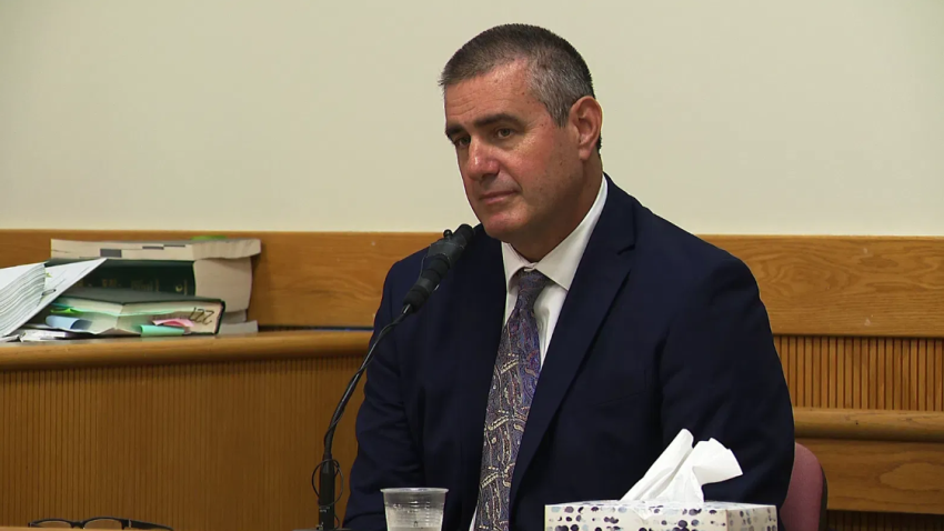 Aaron Thomas testifies in his own defense at his sexual assault trial in Washington County Superior Court tin South Kingstown, Monday, May 5, 2025. (WJAR/Pool)