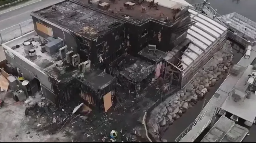 A photo from NBC10 Boston affiliate WJAR shows the aftermath of the fire at the Matunuck Oyster Bar in South Kingstown, Rhode Island.
