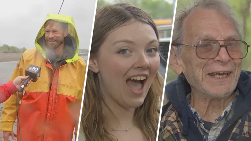 Three people in Massachusetts being interviewed about the nor'easter blowing through the state on Thursday, May 22, 2025.
