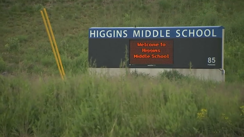 A sign Higgins Middle School sign outside the Peabody, Massachusetts, school.