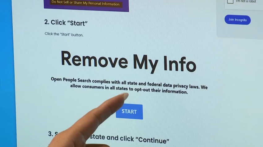 A finger pointing at a computer screen that reads, "Remove My Info"