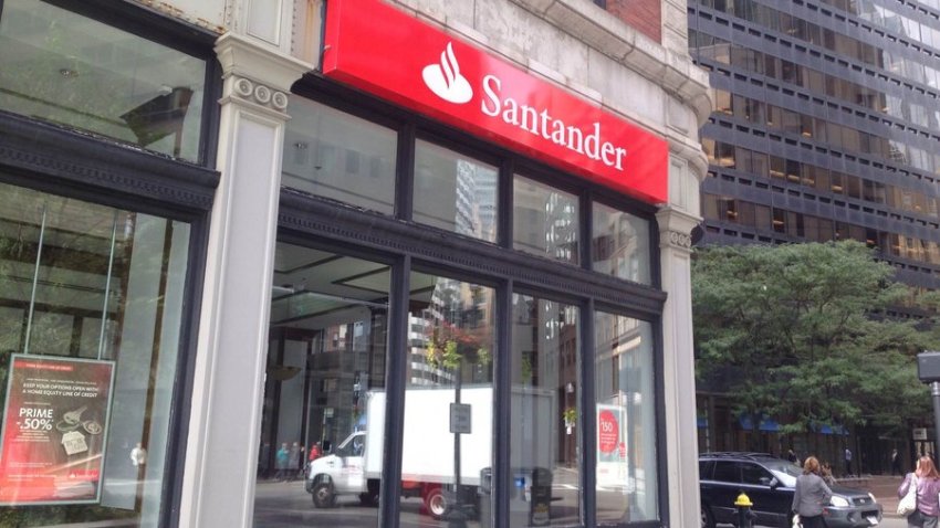 A Santander branch is shown in Boston’s Financial District.