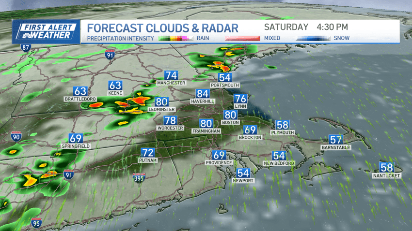 Rain storms expected to pop up across Massachusetts on Saturday, May 3, 2025.