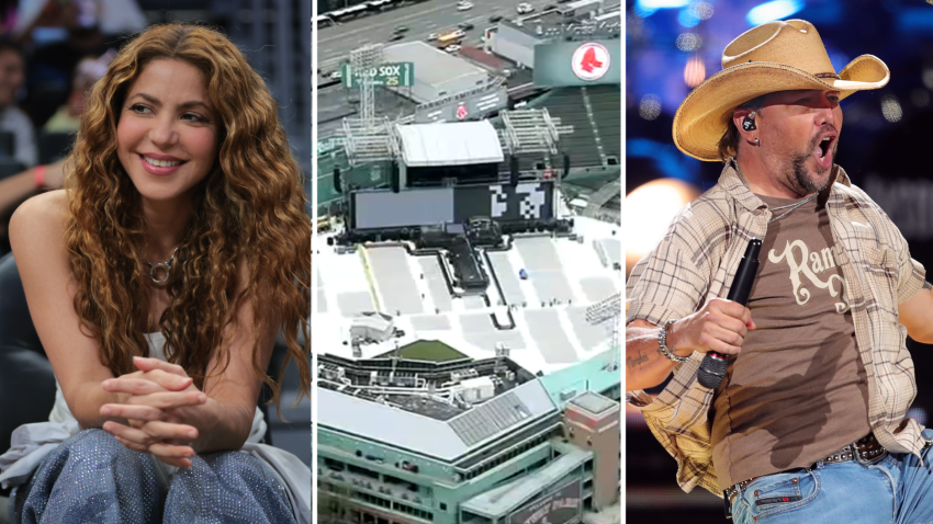 From left: Shakira, a stage at Boston's Fenway Park and Jason Aldean.
