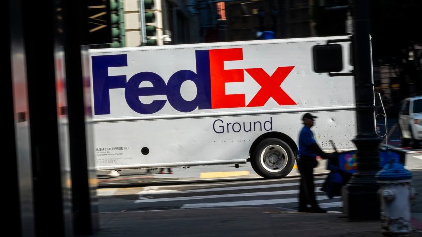 A FedEx truck on Cyber Monday in San Francisco, California, US, on Monday, Dec. 2, 2024. 