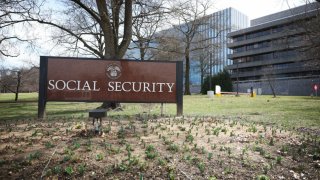 A sign in front of the entrance of the Security Administration&#8217;s main campus on March 19, 2025 in Woodlawn, Maryland. 