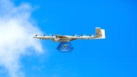 Wing drone carrying a Walmart delivery.