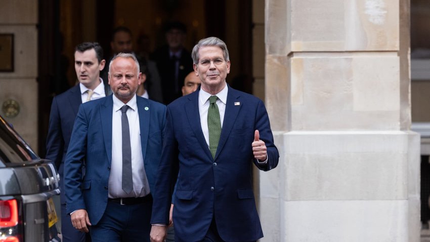 U.S. Treasury Secretary Scott Bessent (center) at Lancaster House in London, U.K., on Monday, June 9, 2025.