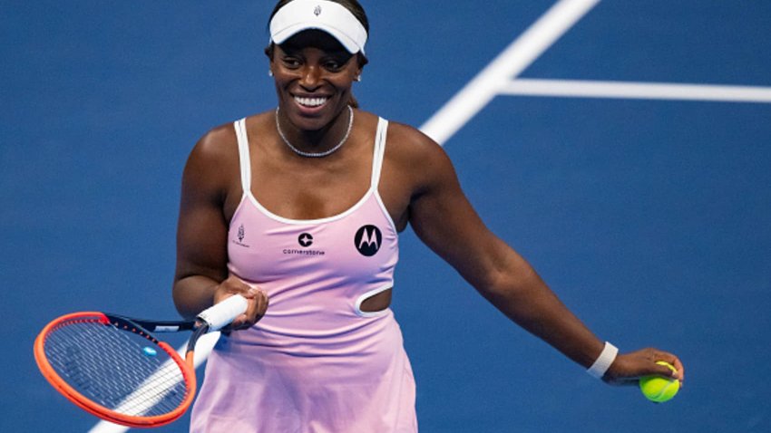 Sloane Stephens looks on against Madison Keys during the Charlotte Invitational at Spectrum Center on December 06, 2024 in Charlotte, North Carolina.