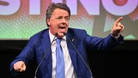 Former Italian Prime Minister Matteo Renzi gestures during the event “Two Peoples, Two States, One Destiny” promoted by Azione, Italia Viva, and + Europa, a public debate on the Israeli-Palestinian conflict and aims at supporting a solution based on the peaceful coexistence of two states, in Milan on June 6, 2025.