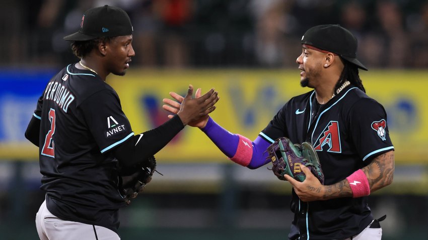 Geraldo Perdomo (left) of the Arizona Diamondbacks and Ketel Marte (right) celebrate their team’s win over the Chicago White Sox at Rate Field on June 24, 2025 in Chicago, Illinois.