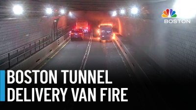 Raw video: Amazon delivery van catches fire in Boston tunnel