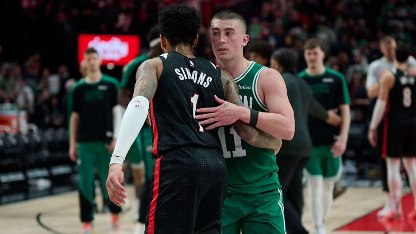 Blazers guard Anfernee Simons and Celtics guard Payton Pritchard