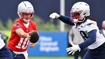 Patriots quarterback Drake Mae and running back Rhamondre Stevenson