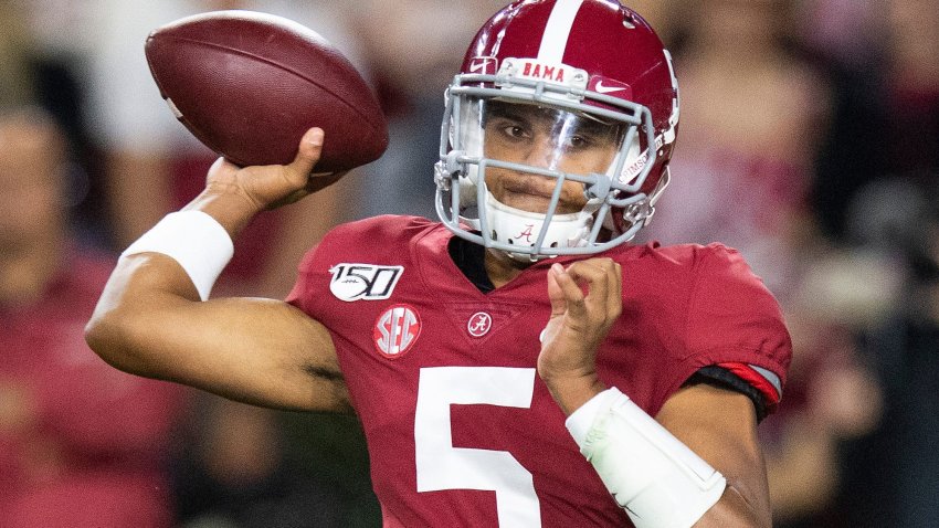 Alabama quarterback Taulia Tagovailoa passes against Arkansas at Bryant-Denny Stadium in Tuscaloosa, Ala., on Saturday, Oct. 26, 2019.