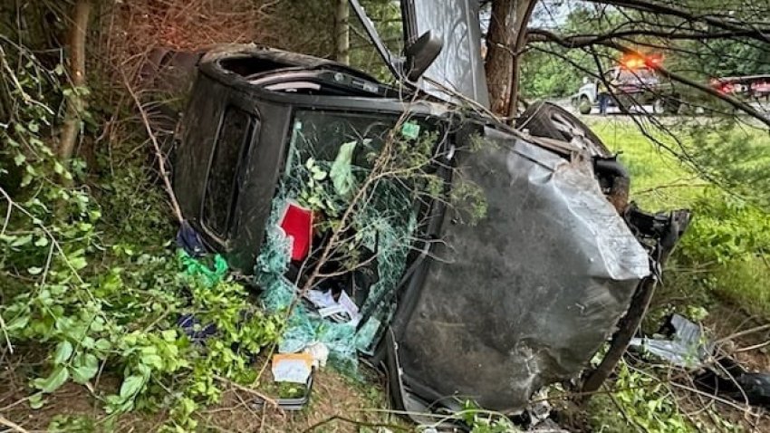 Attleborough firefighters used extrication tools to free an injured man from the wreckage of a crash that took place on Interstate 95 south on Sunday, June 15, 2025. The 69-year-old man was later pronounced dead. (Attleborough Fire Department)