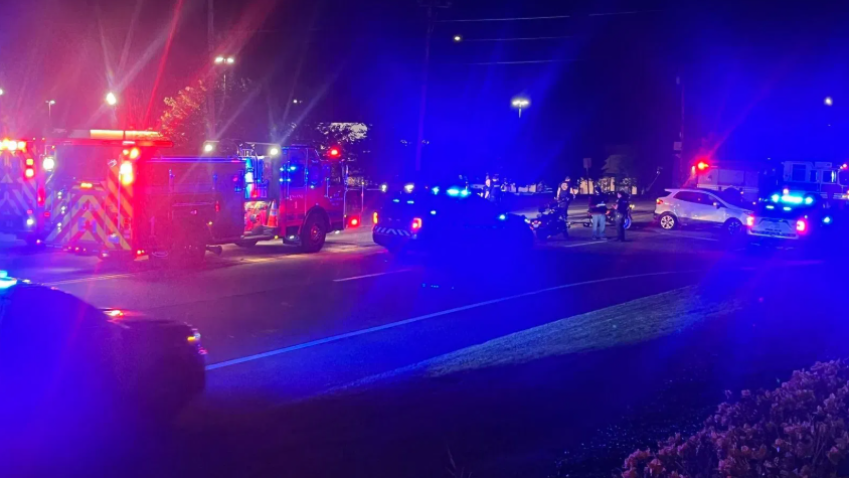 Police cruisers and emergency personnel on South County Trail in East Greenwich, Rhode Island, on Friday, June 27, 2025.