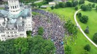 Drone video captures the “No Kings” protest at the state capitol.