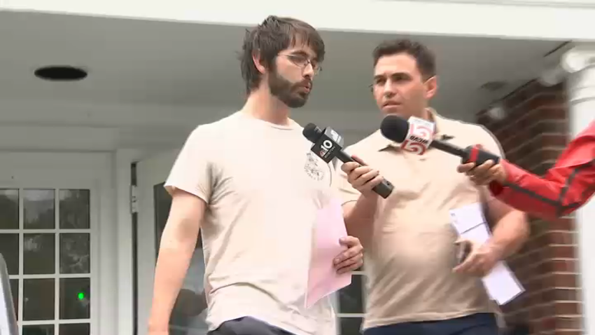 Michael Carlisle leaving Wrentham District Court after being arraigned on charges including child pornography on Tuesday, June 17, 2025.