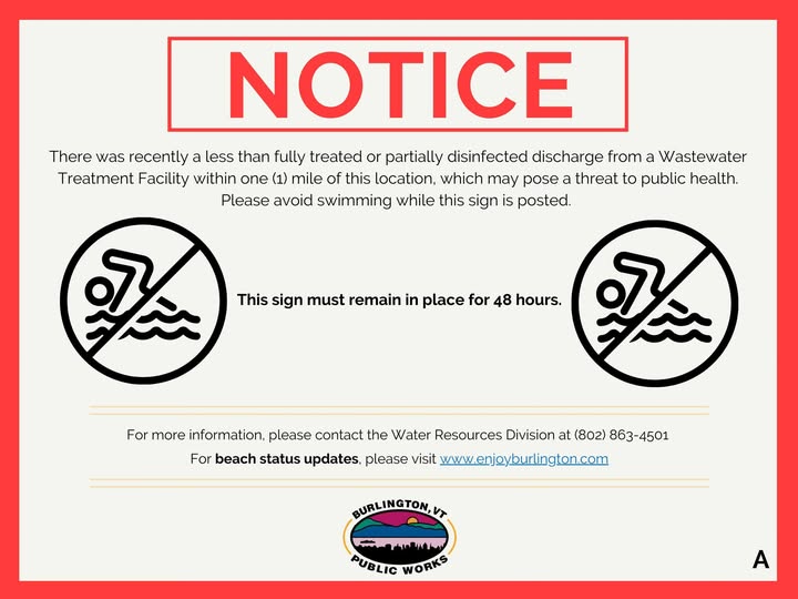 Beaches in Burlington, Vt. closed to swimming after possible sewage discharge