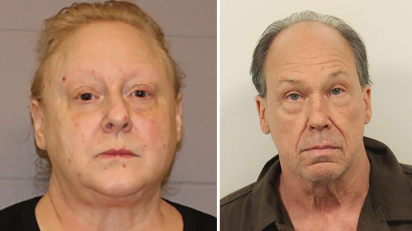 Linda and Russell Callahan, as seen in side by side booking photos.