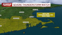 A severe thunderstorm watch issued by the Naitonal Weather Service for much of southern New England on Friday, July 25, 2025.