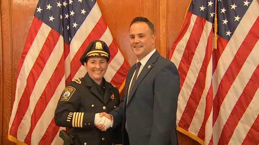 Revere Police Chief Maria LaVita poses with Mayor Patrick M. Keefe.