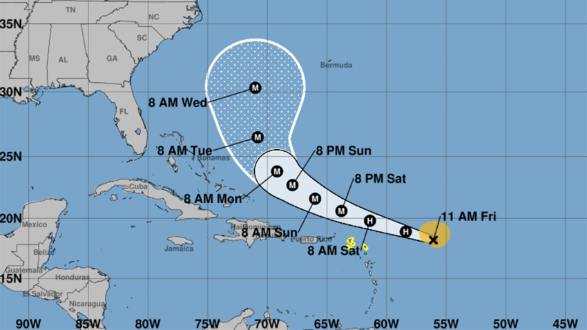 Hurricane Erin at 11 a.m. on Aug. 15, 2025.