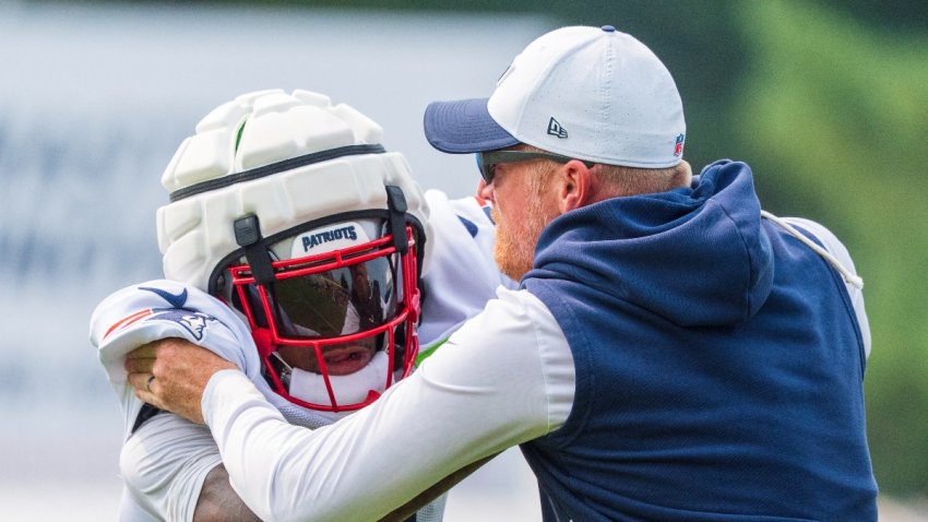 Patriots wide receiver DeMario Douglas, wide receiver coach Todd Downing