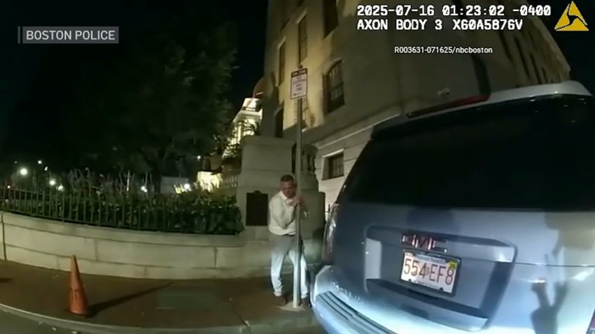 Rep. John Lawn seen on body camera footage from Boston police during his drunk driving arrest in July 2025.