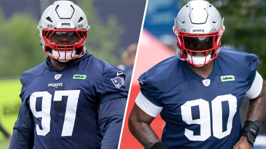 Patriots defensive tackles Milton Williams (L) and Christian Barmore (R)