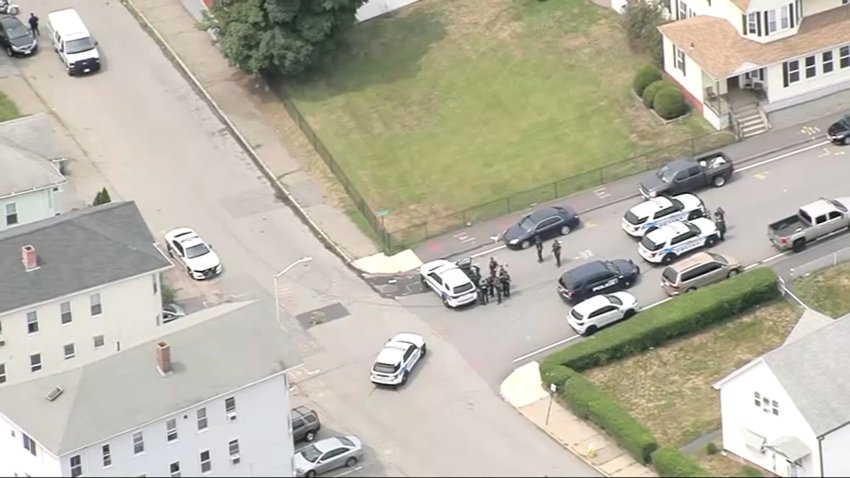 Police on scene of negotiations with a person inside a home in Worcester, Massachusetts, on Aug. 6, 2025.