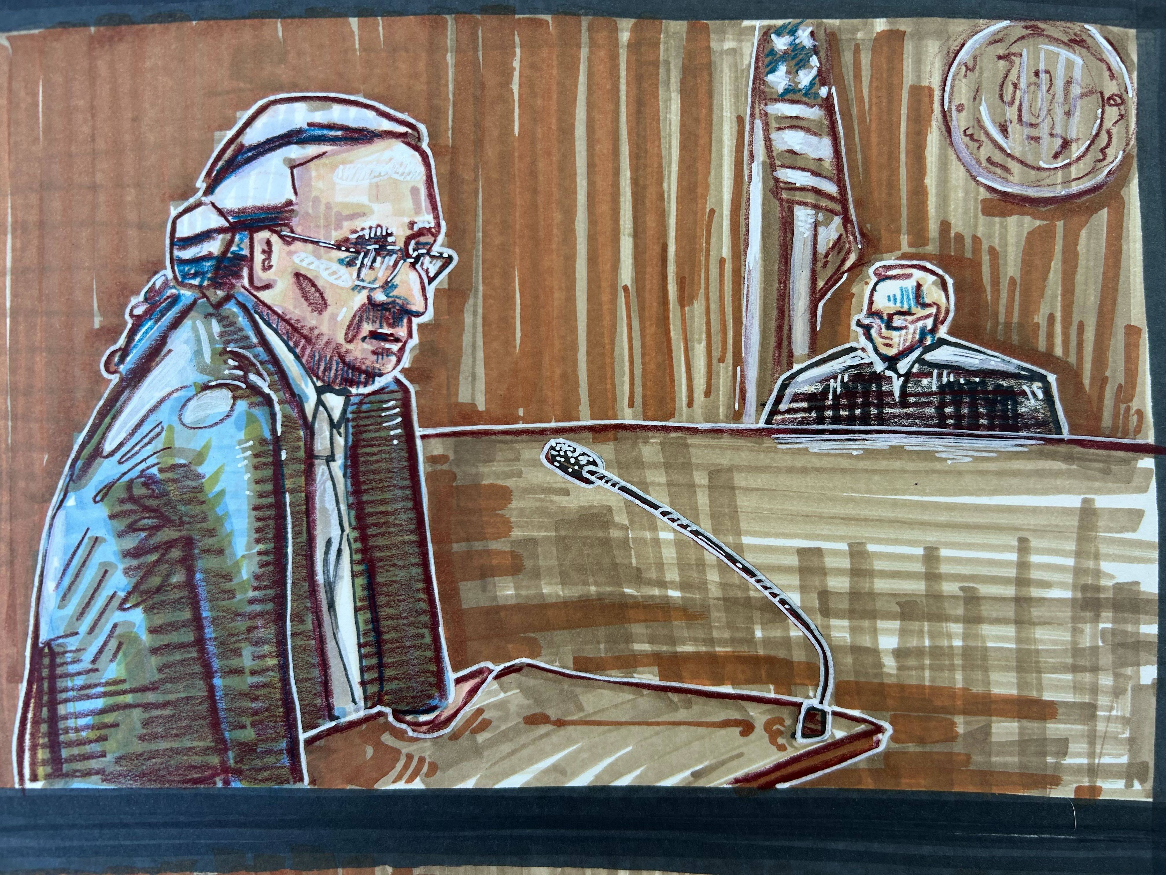 Sketch of defense attorney Norm Pattis in court on Oct. 16, 2025.