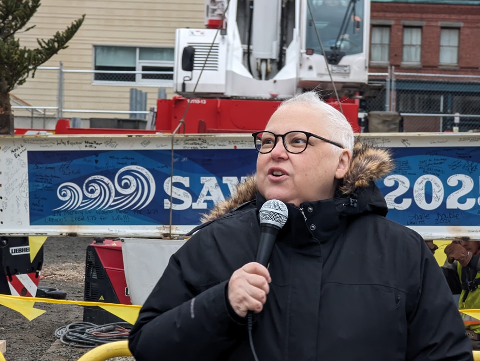This photo shared by her office on Feb. 9, 2024, shows state Rep. Ann-Margaret Ferrante speaking at the Sawyer Free Library in Gloucester.