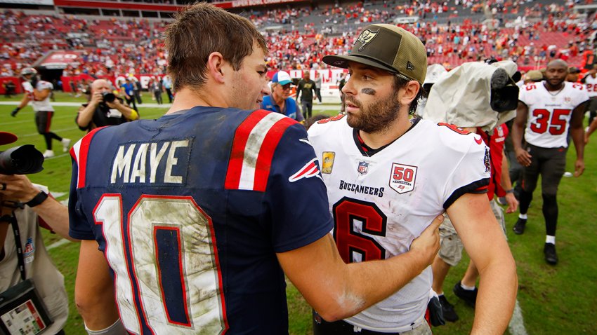 Patriots quarterback Drake Maye and Buccaneers quarterback Baker Mayfield