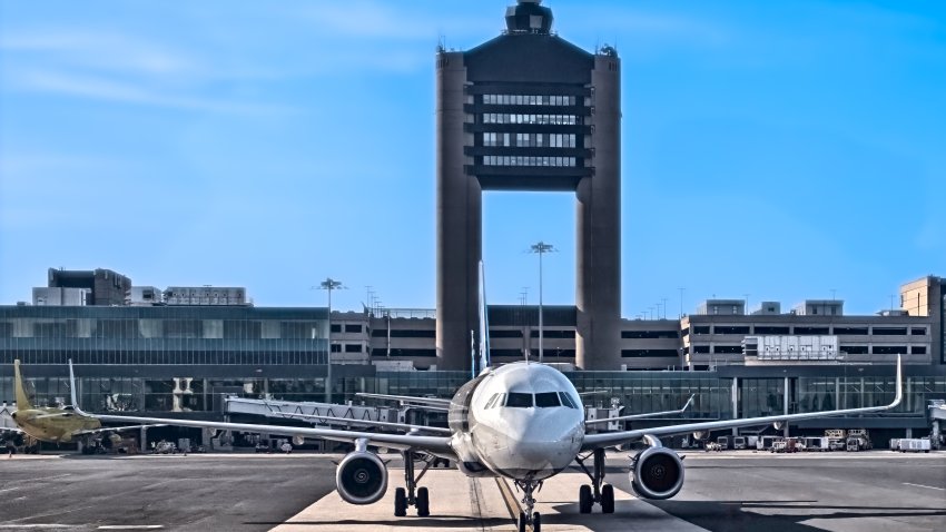 Planes waiting to take off at Logan Airport, Boston Massachusetts