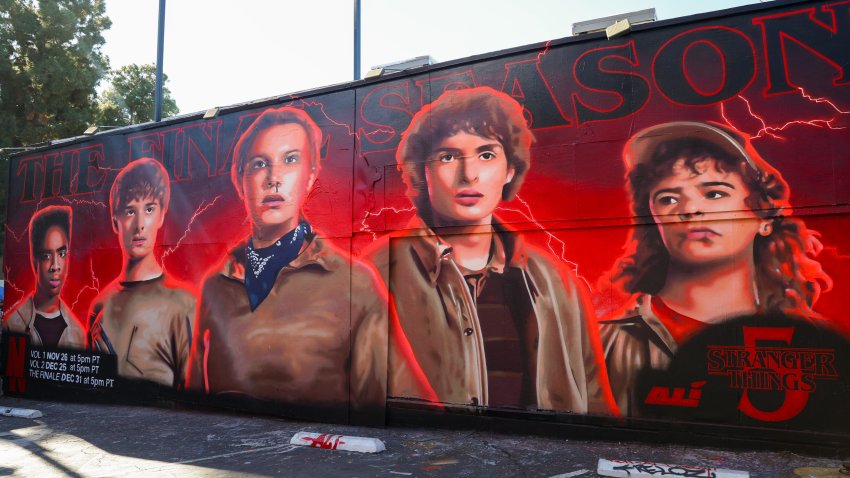 Stranger Things mural is seen during Netflix’s “Stranger Things” 5 Los Angeles CicLAvia Bike Ride fan event on November 23, 2025 in Hollywood, California.