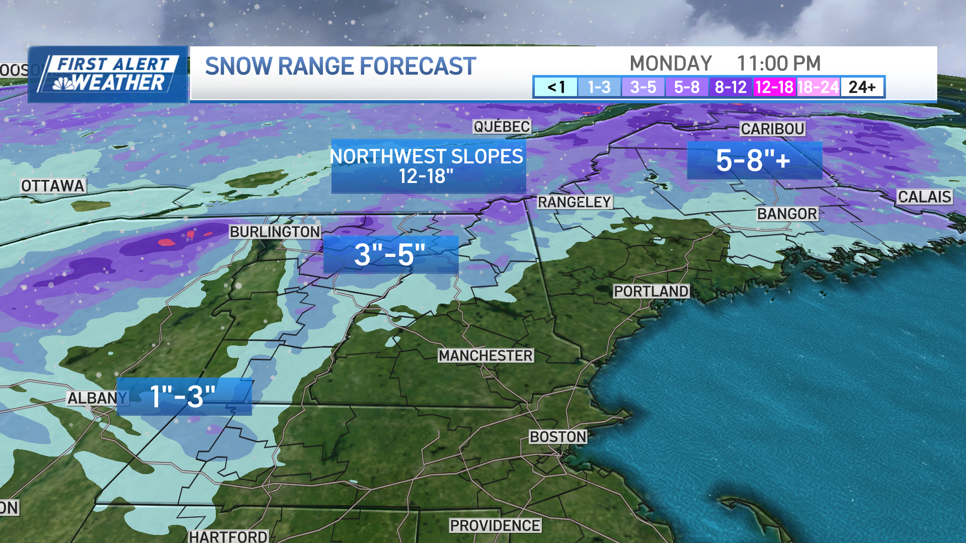 Spotty showers in southern New England, plowable snow up north