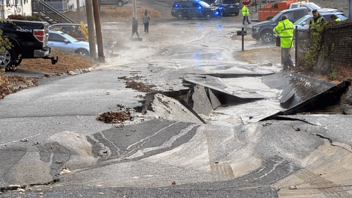 Westford, MA street caves in after water main break – NBC Boston