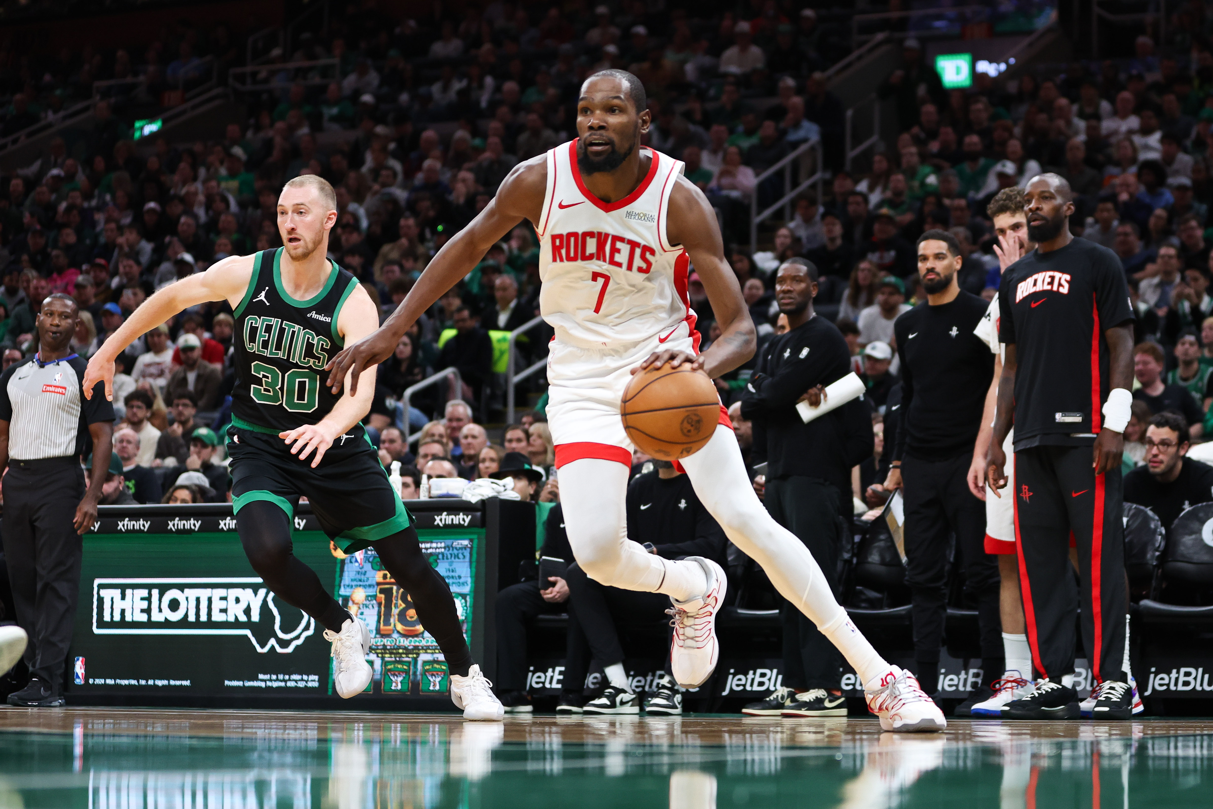 NBA highlights: Celtics' win streak snapped by Rockets and Durant in 128-101 loss