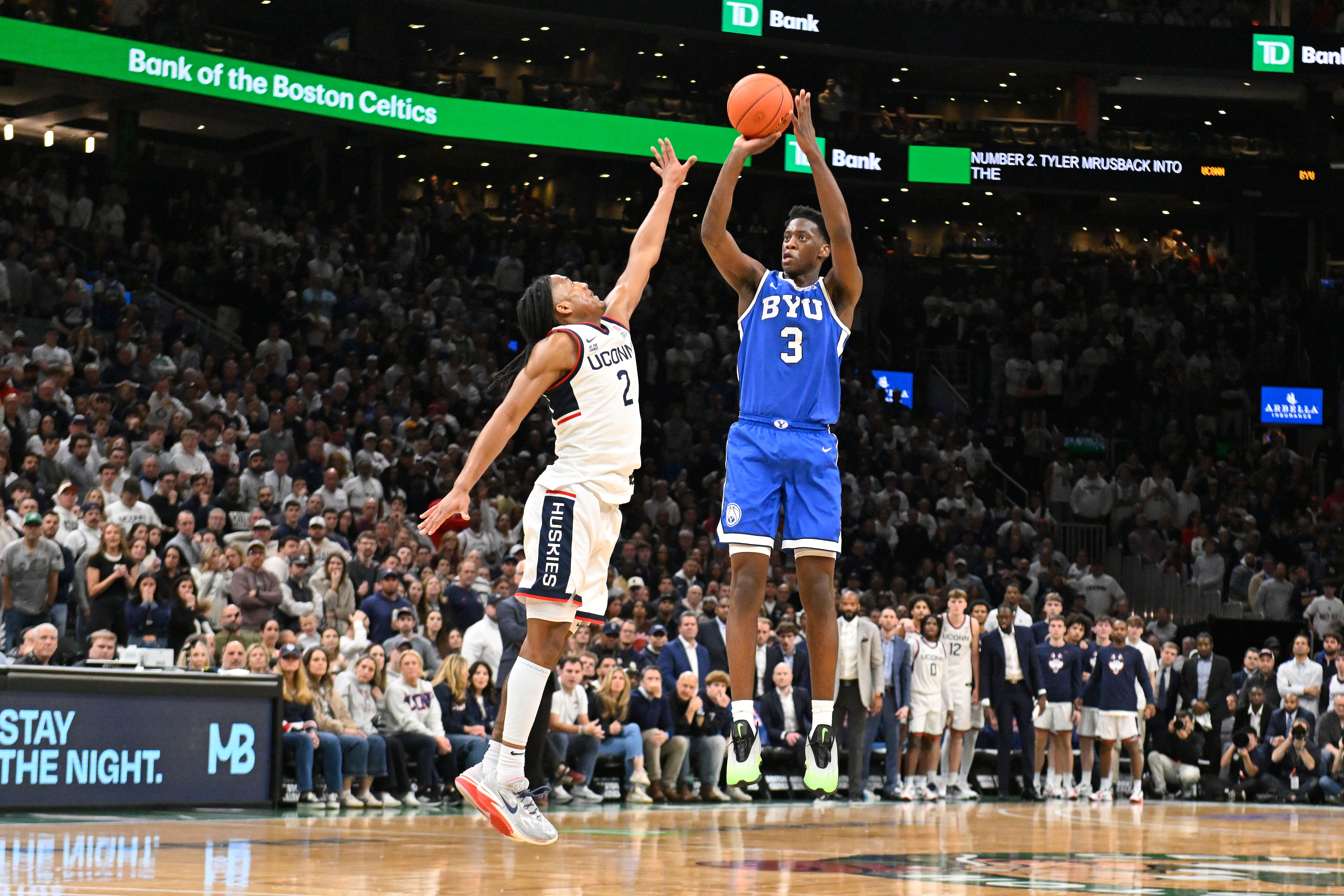 No. 3 UConn holds off Brockton's AJ Dybantsa and No. 7 BYU 86-84 at TD Garden