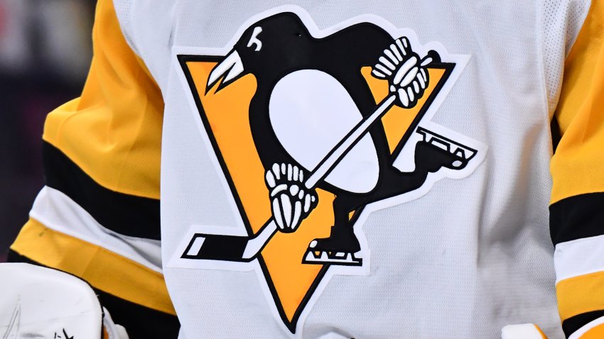 MONTREAL, CANADA – OCTOBER 17:  A detailed view of the Pittsburgh Penguins logo during the second period against the Montreal Canadiens at Centre Bell on October 17, 2022 in Montreal, Quebec, Canada.  The Montreal Canadiens defeated the Pittsburgh Penguins 3-2 in overtime.  (Photo by Minas Panagiotakis/Getty Images)