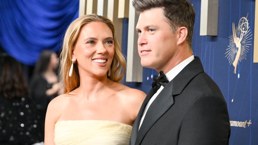 Scarlett Johansson, Colin Jost at the 77th Primetime Emmy Awards held at the Peacock Theater on September 14, 2025 in Los Angeles, California.