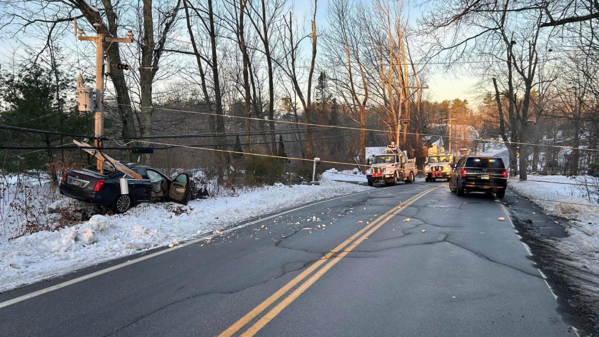 Road shut down after car crashes into utility pole in Hampstead, NH ...