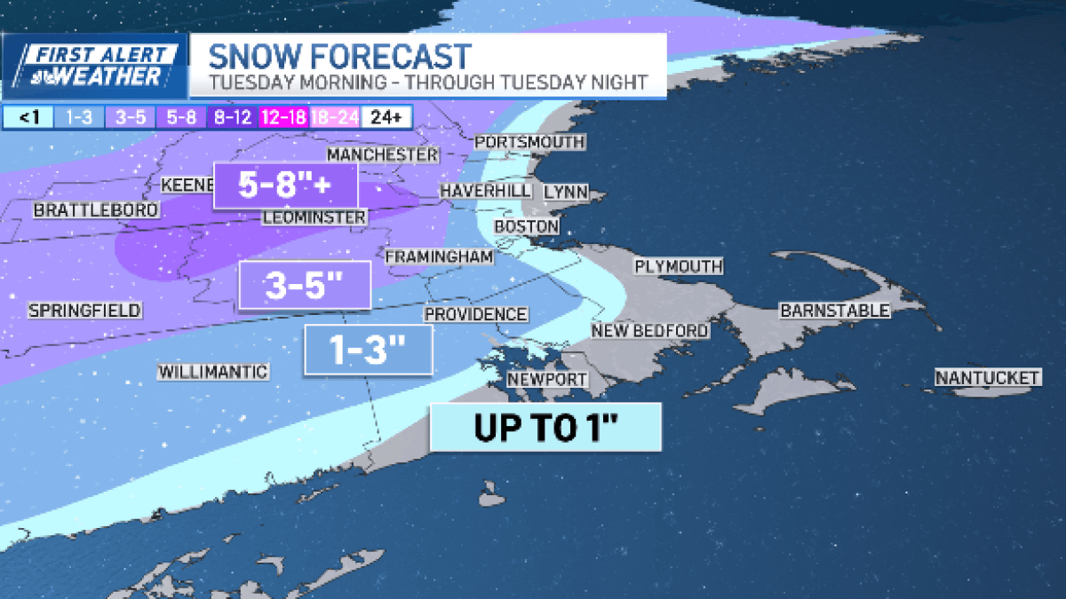 How much snow are we getting in Mass., NH on Tuesday? – NBC Boston