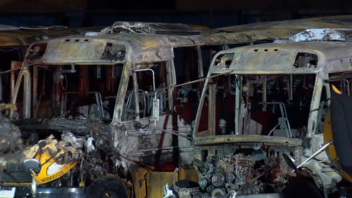 Multiple school buses torched during overnight fire at bus yard in Framingham