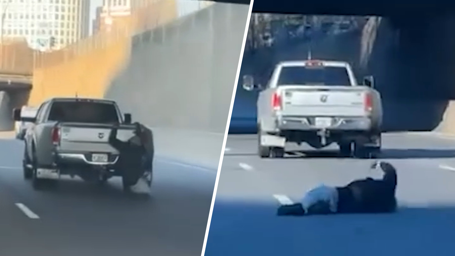 Video shows man hanging off pickup truck on Mass. Pike